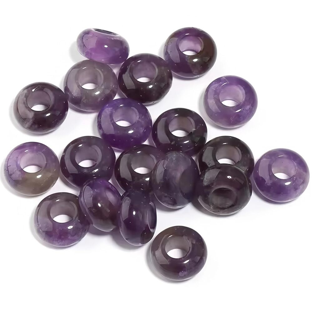 2147 20pcs Natural Large Hole Gemstone Beads for Jewelry Making, Amethyst